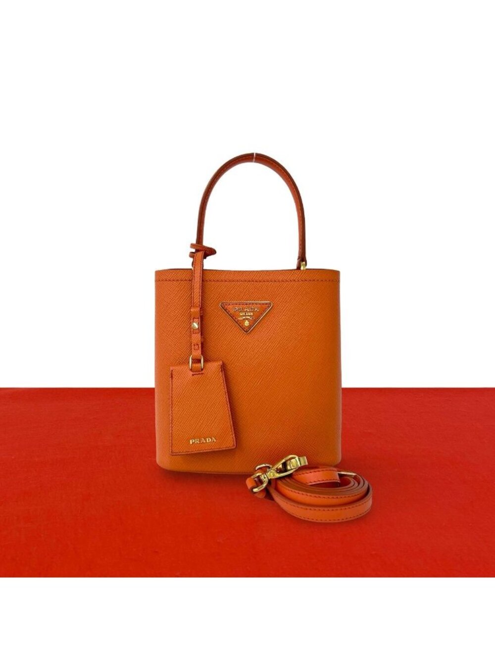Prada Panier Saffiano Leather 2-Way Shoulder Bag Orange